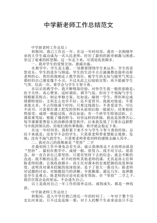 中学新教师工作总结范文