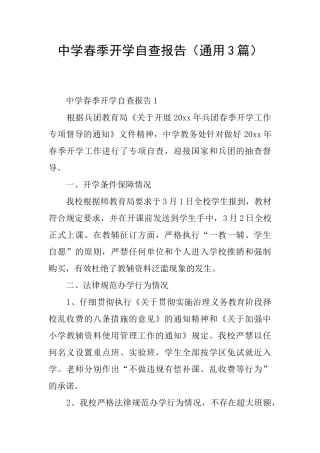 中学春季开学自查报告