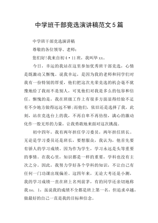 中学班干部竞选演讲稿范文5篇