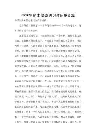 中学生的木偶奇遇记读后感5篇