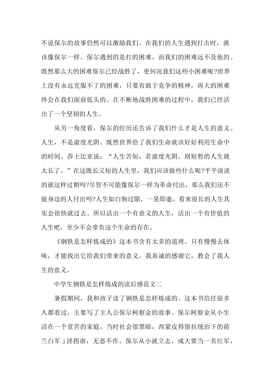 中学生钢铁是怎样炼成的读后感5篇_第2页