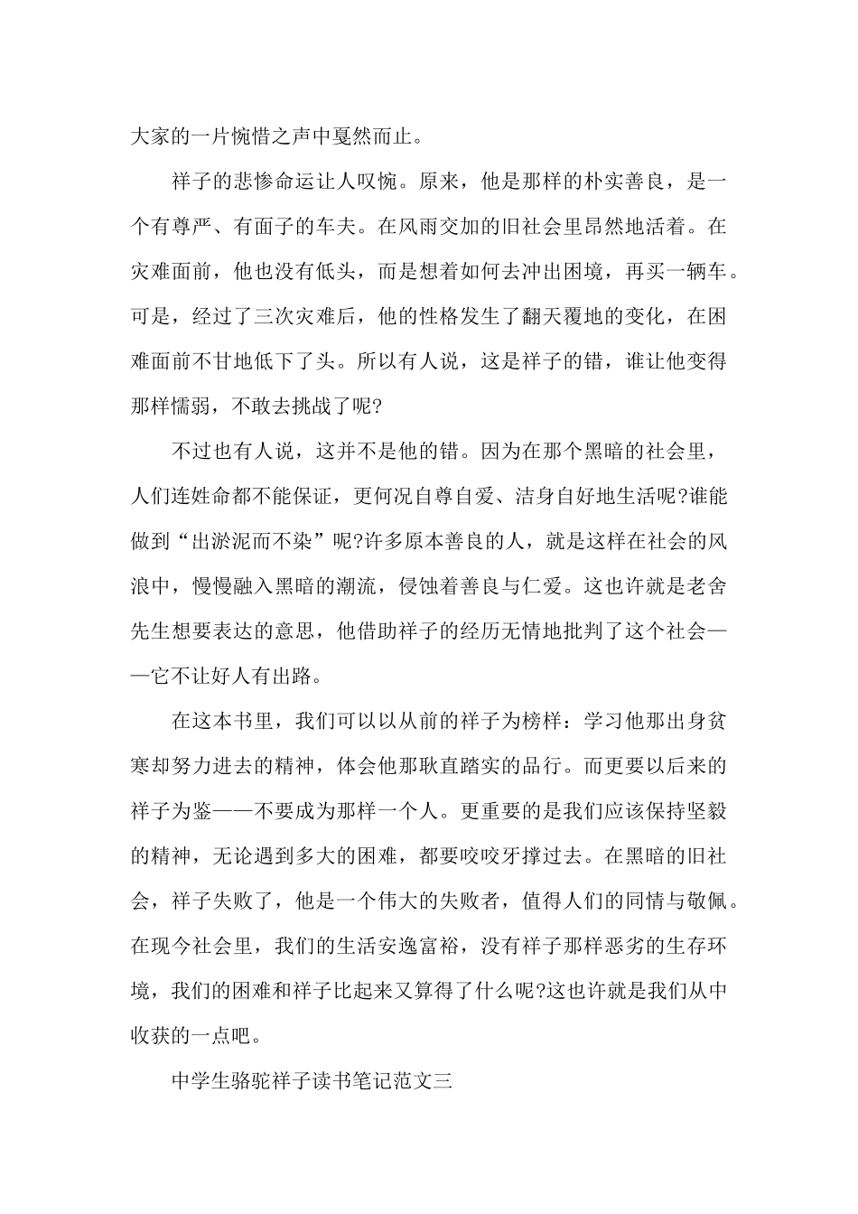 中学生骆驼祥子读书笔记五篇_第3页