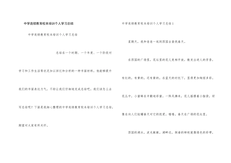 中学继续教育校本培训个人学习总结_第1页