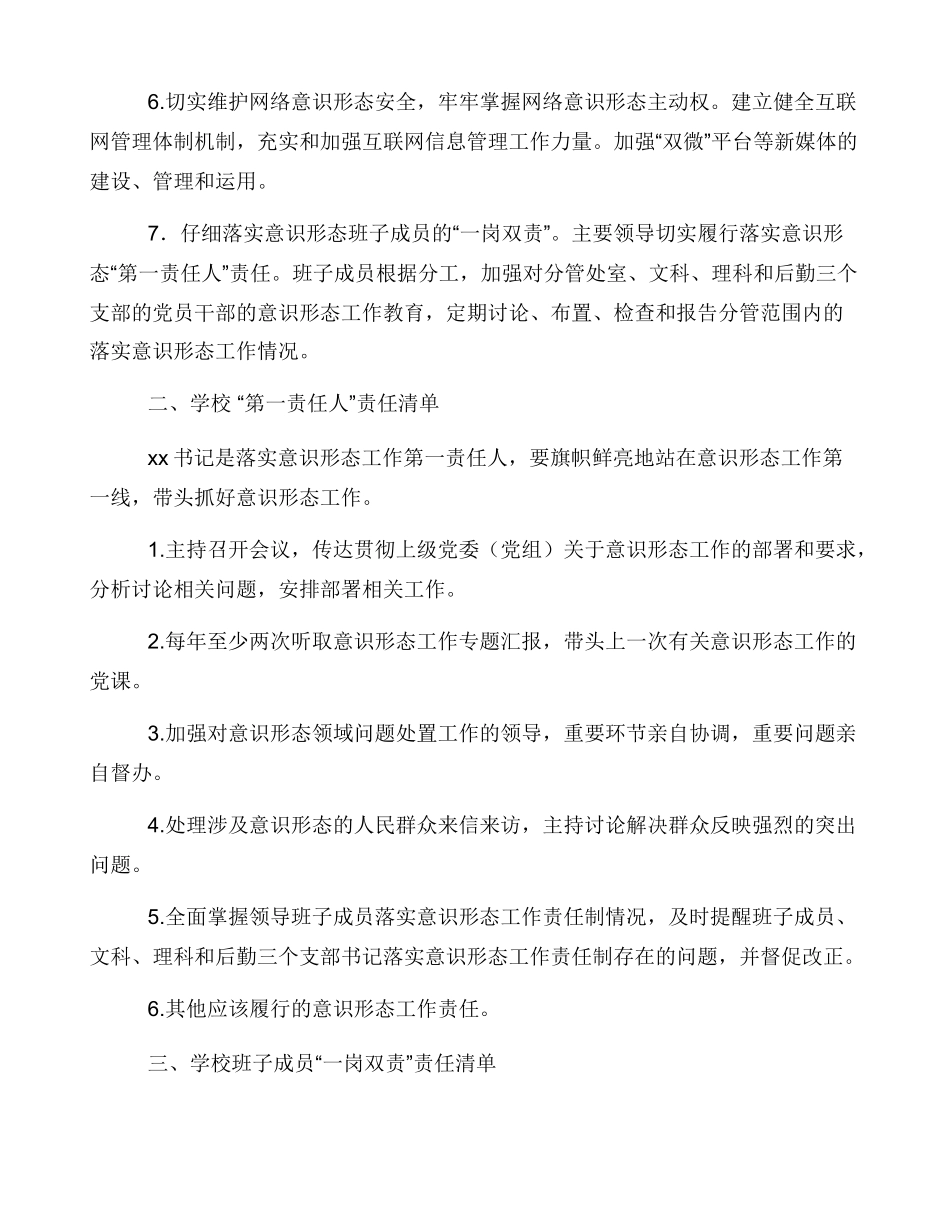 中学落实意识形态主体责任班子成员“一岗双责”责任清单_第2页