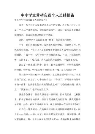 中小学生劳动实践个人总结报告