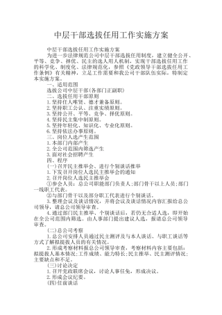 中层干部选拔任用工作实施方案