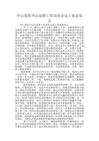 中心党组书记巡察工作动员会议上表态发言