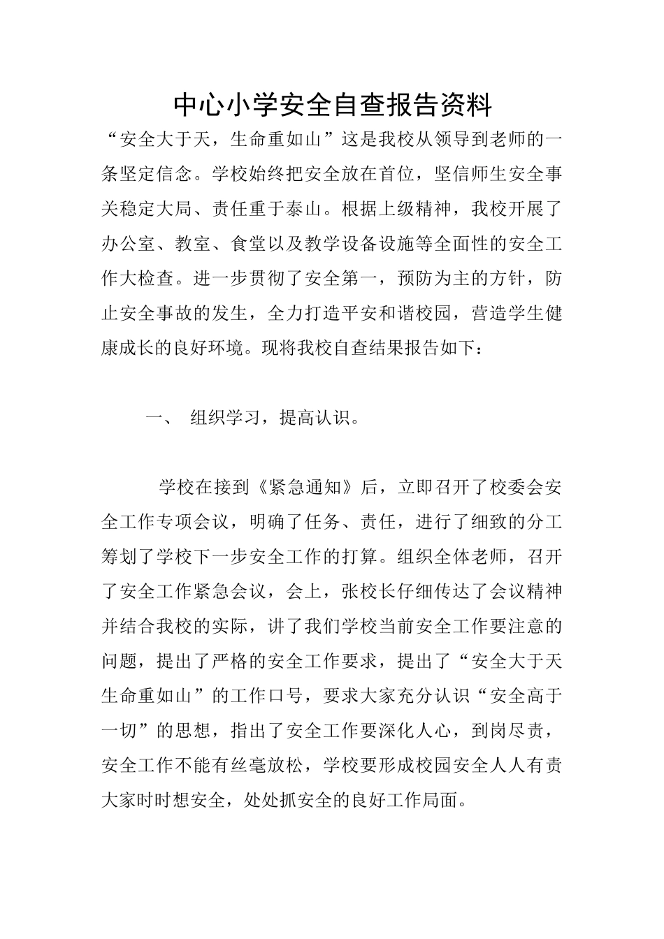 中心小学安全自查报告资料_第1页