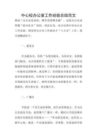 中心校办公室工作经验总结范文