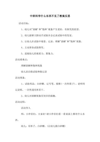 中班科学什么东西不见了教案反思