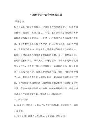 中班科学为什么会响教案反思