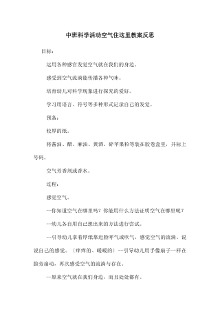 中班科学活动空气住这里教案反思