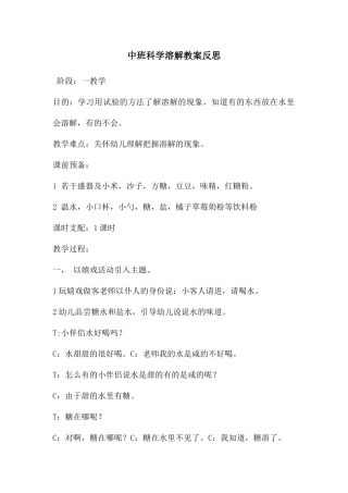 中班科学溶解教案反思