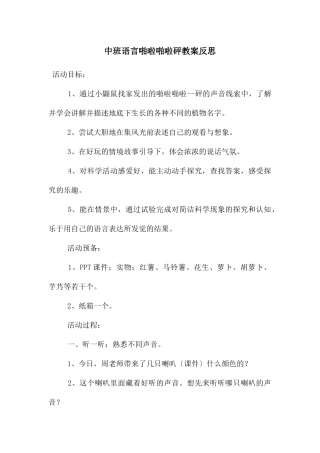 中班语言啪啦啪啦砰教案反思