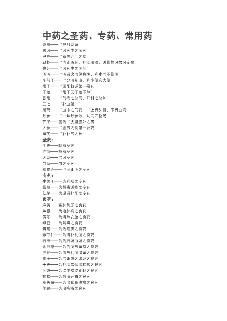 中药之圣药、专药、常用药_第1页
