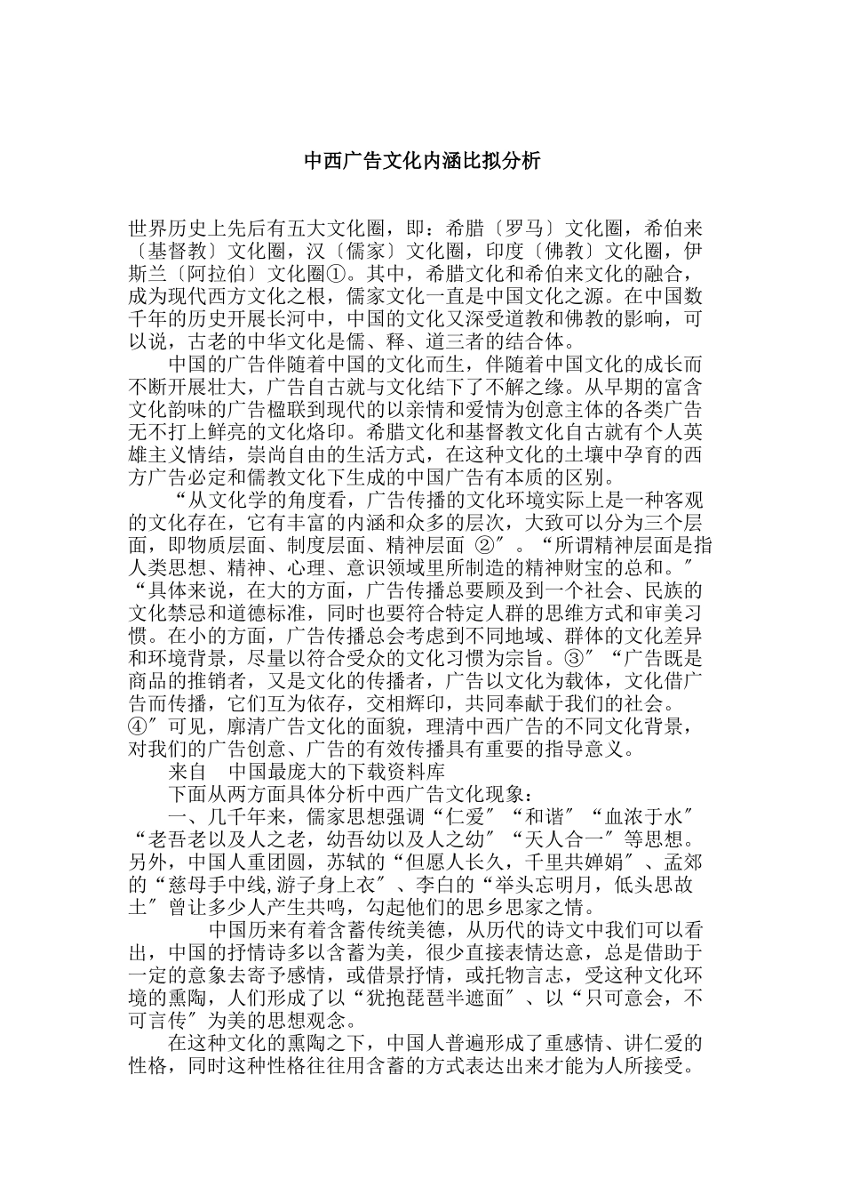 中西广告文化内涵的比较分析_第1页