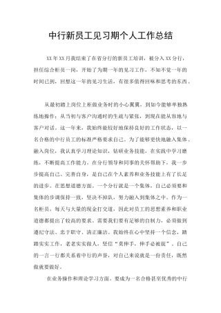 中行新员工见习期个人工作总结