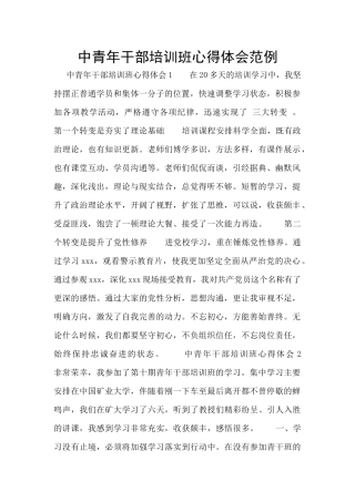 中青年干部培训班心得体会范例