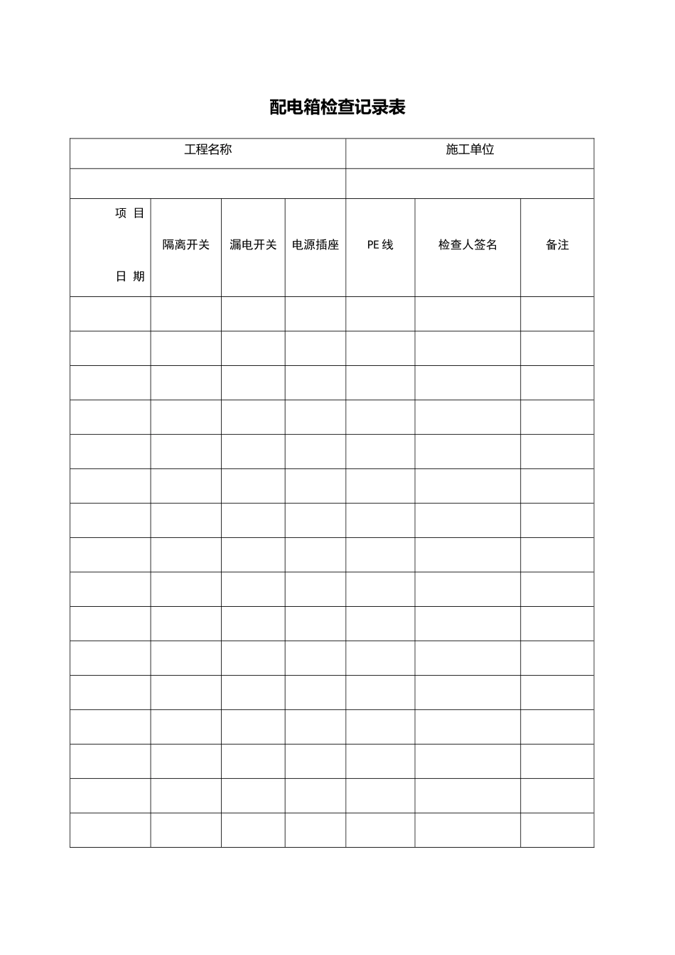 临时配电箱检查记录表_第1页