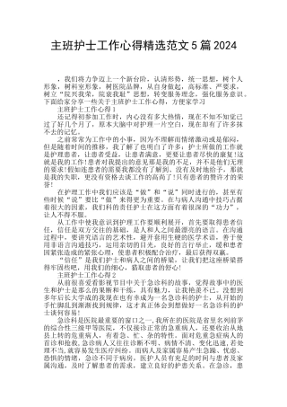 主班护士工作心得精选范文5篇2024