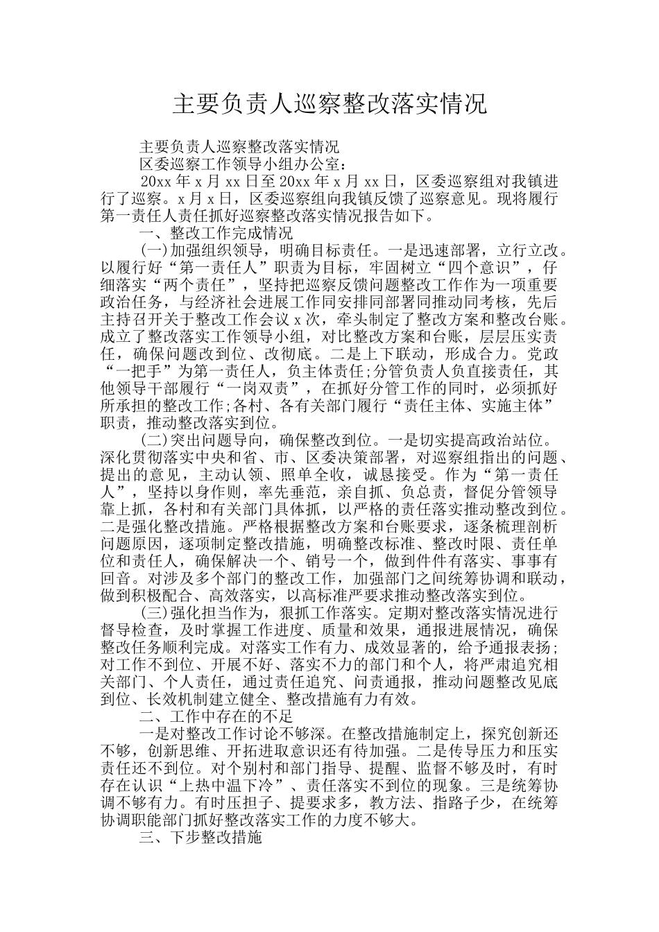 主要负责人巡察整改落实情况_第1页