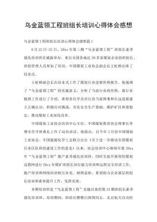 乌金蓝领工程班组长培训心得体会感想