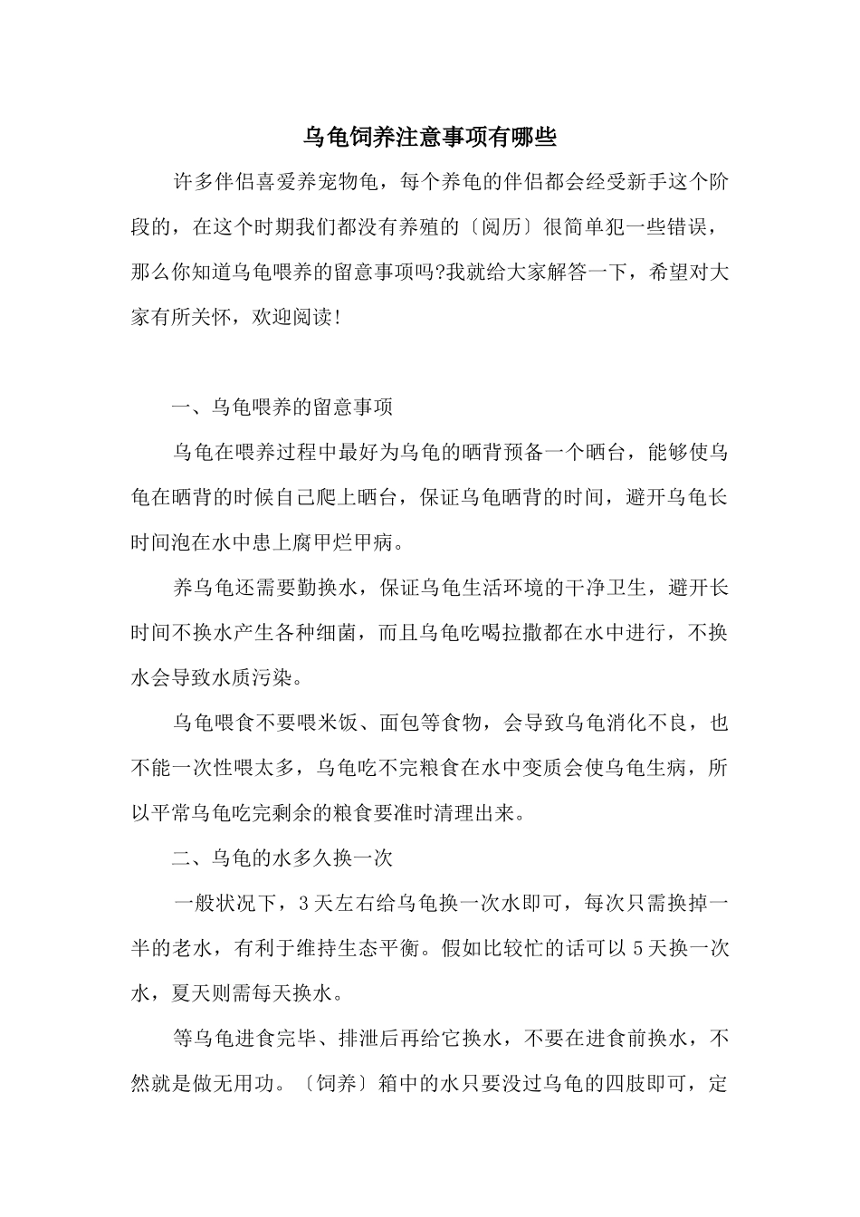 乌龟饲养注意事项有哪些_第1页