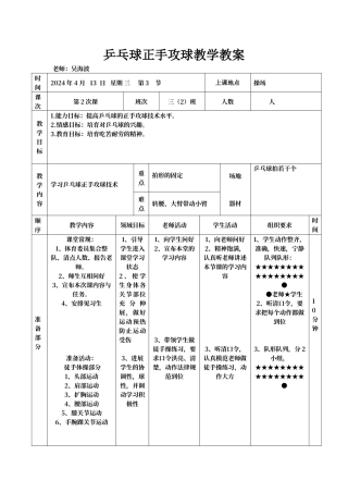 乒乓球正手攻球技术教案