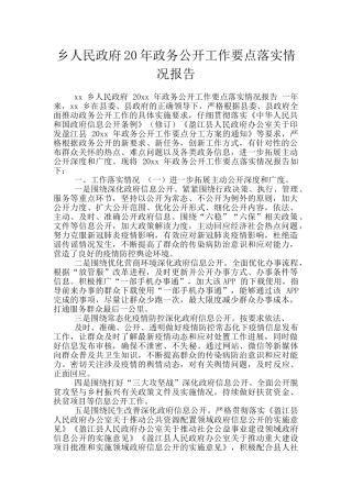 乡人民政府20年政务公开工作要点落实情况报告