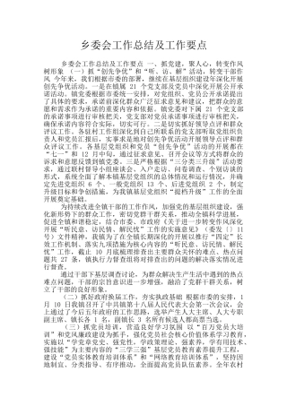 乡委会工作总结及工作要点