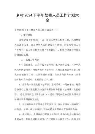 乡村2024下半年禁毒人员工作计划大全