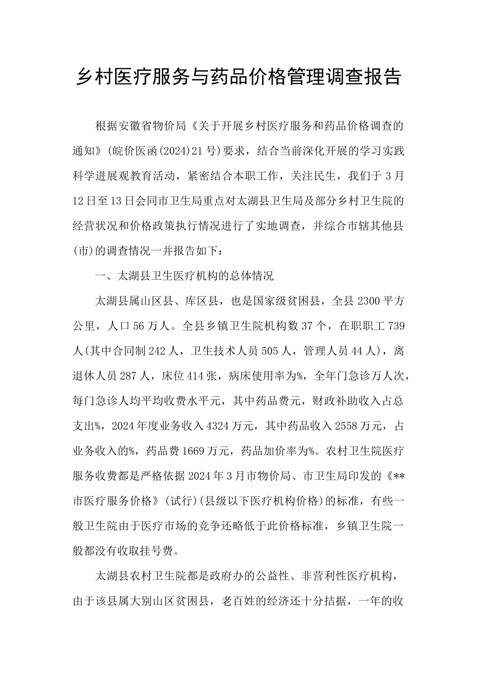 乡村医疗服务与药品价格管理调查报告_第1页