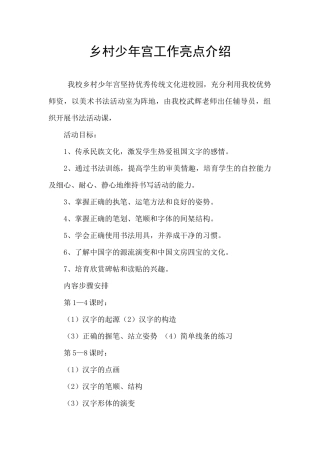 乡村少年宫工作亮点介绍