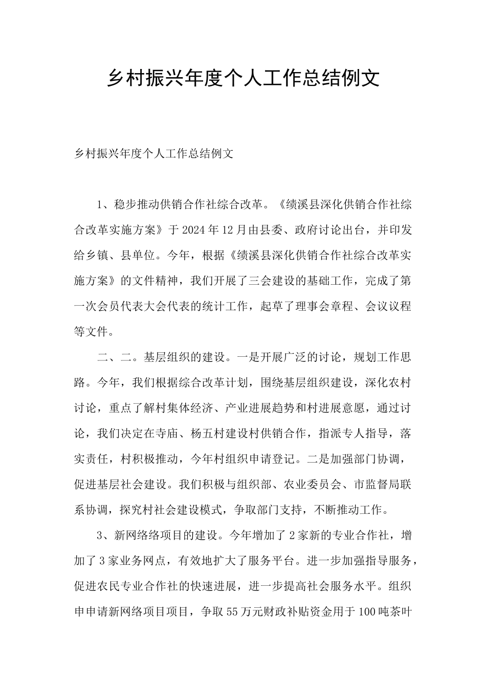 乡村振兴年度个人工作总结例文_第1页