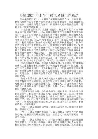 乡镇2024年上半年移风易俗工作总结