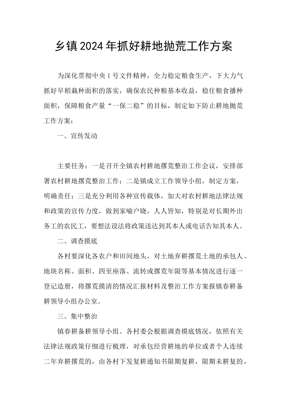 乡镇2024年抓好耕地抛荒工作方案_第1页