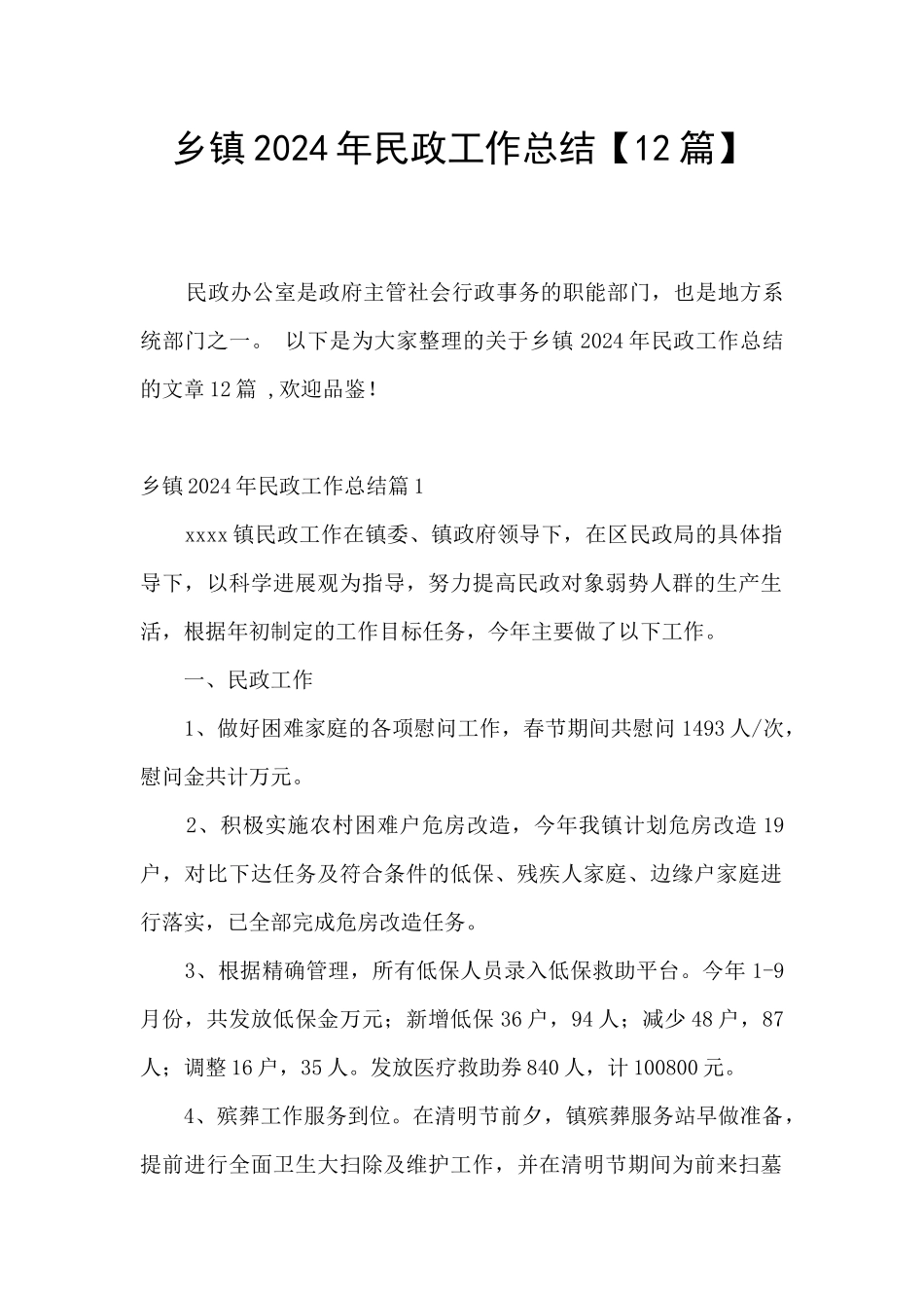 乡镇2024年民政工作总结_第1页