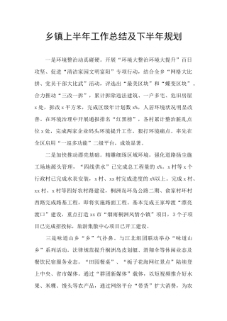 乡镇上半年工作总结及下半年规划