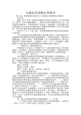 乡镇乱发钱物自查报告