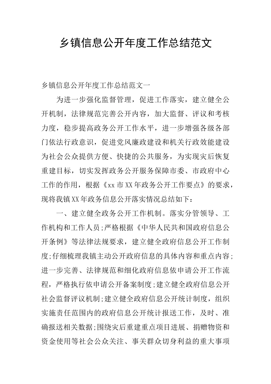 乡镇信息公开年度工作总结范文_第1页