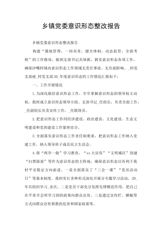 乡镇党委意识形态整改报告