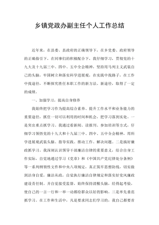乡镇党政办副主任个人工作总结