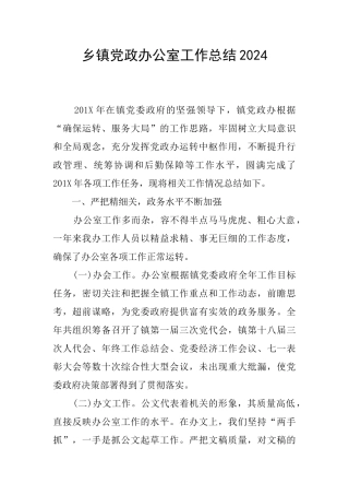 乡镇党政办公室工作总结2024