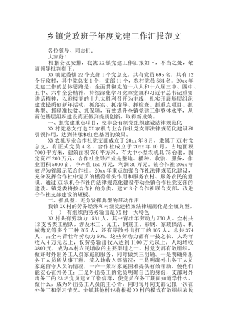 乡镇党政班子年度党建工作汇报范文