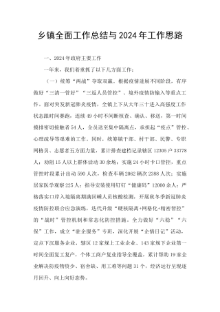 乡镇全面工作总结与2024年工作思路