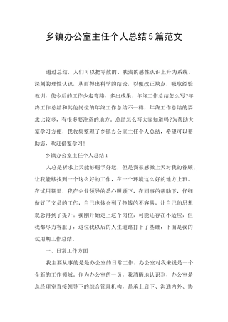 乡镇办公室主任个人总结5篇范文