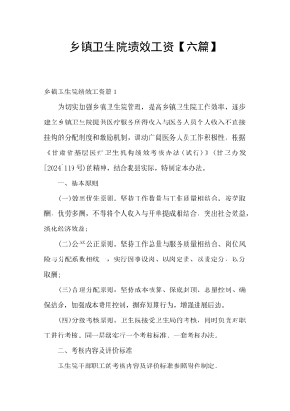 乡镇卫生院绩效工资