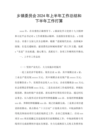 乡镇委员会2024年上半年工作总结和下半年工作打算