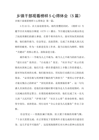 乡镇干部观看榜样5心得体会