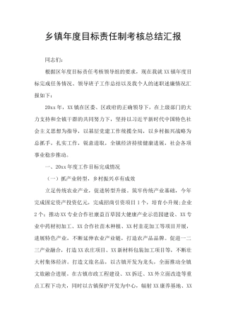 乡镇年度目标责任制考核总结汇报